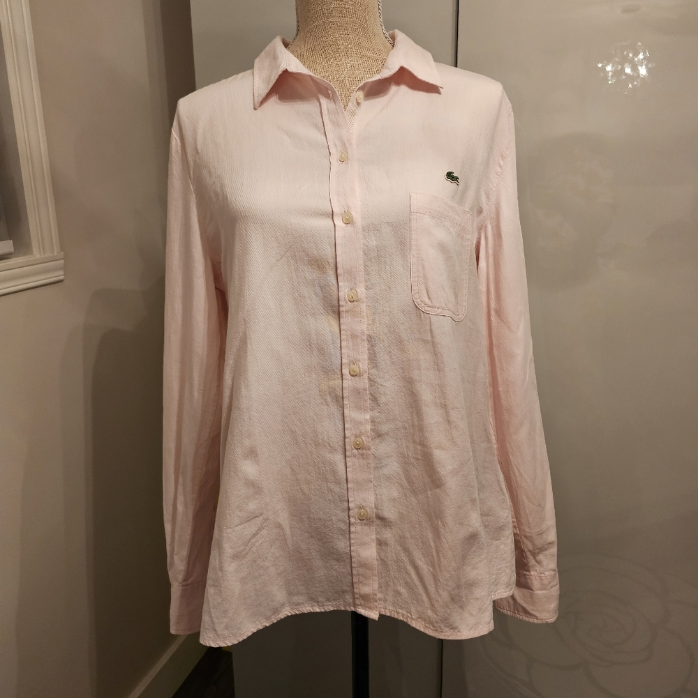 Lacoste Women's Light Pink Button-Up Cotton Shirt